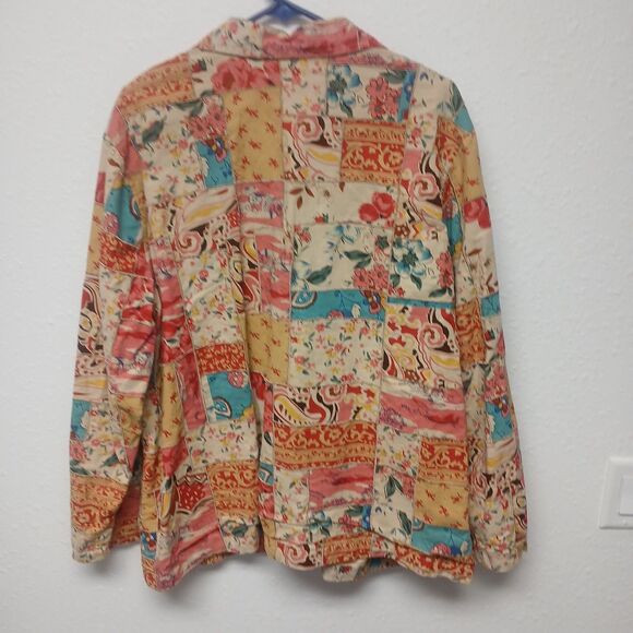 Fall Quilt Patchwork 2x Floral Button Front Shirt Jacket Coat Blazer C Banks - Picture 6 of 8